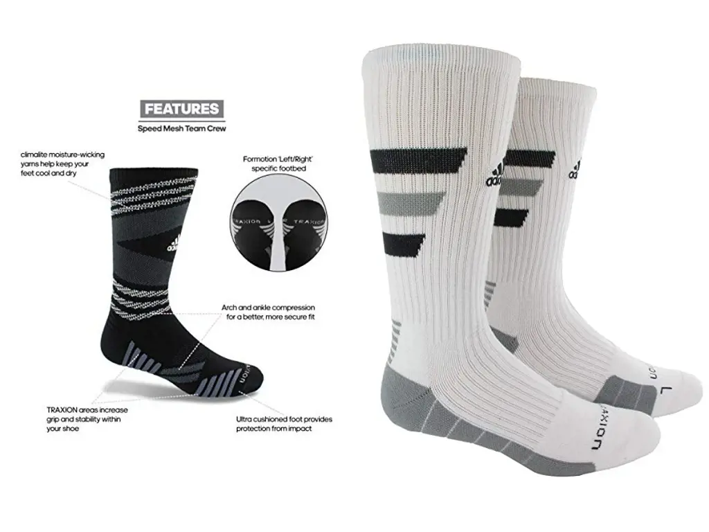 Team Speed Traxion Crew Sock from Adidas features best grip on the footbed with grid traction and cushion support.