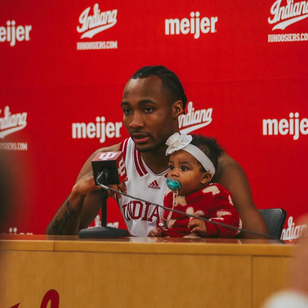 The Indiana star on press conference with his baby girl