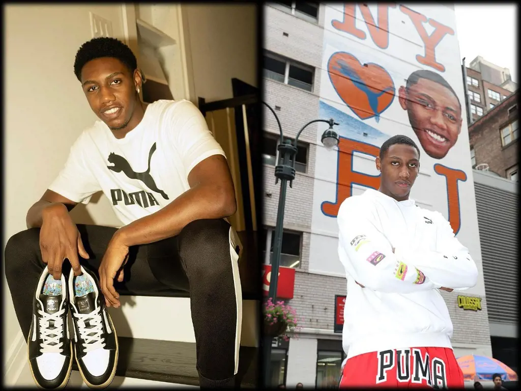 Knicks Shooting guard R.J. was welcomed grandly by Puma with his face on a huge billboard .