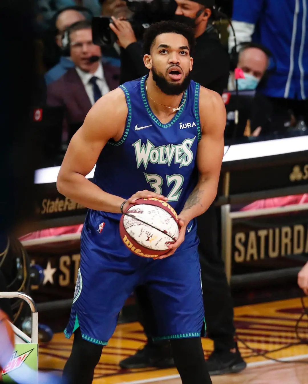 Karl-Anthony Towns balls for the Minnesota Timberwolves