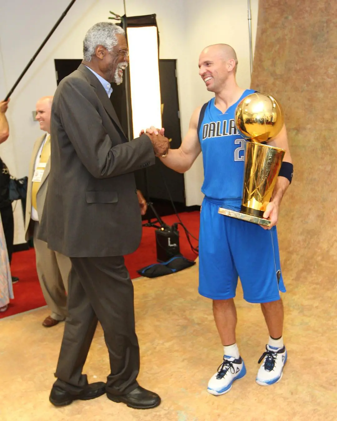 The NBA Championship winner with the Mavericks poses with Wilt Chamberlain