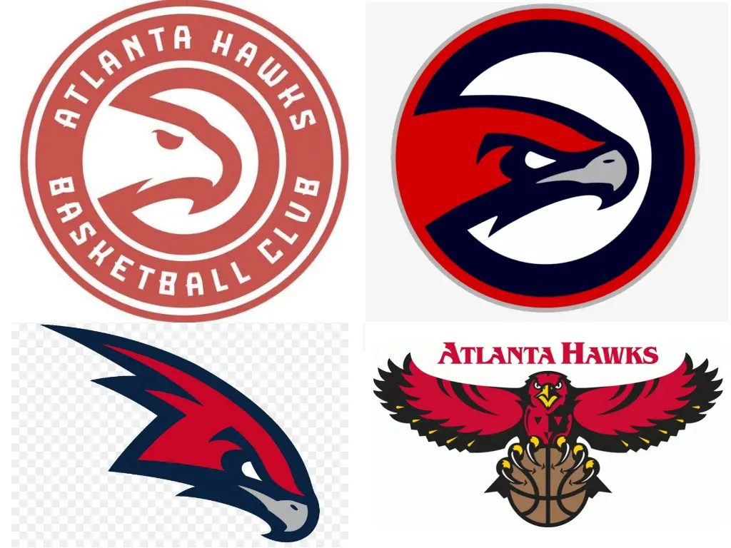 NBA team Atlanta Hawks Logo including the previous and alternative versions.