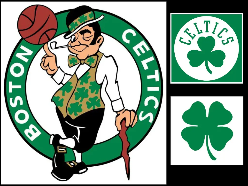 Boston Celtics featured Logo with the Leprechaun Mascot on the left and the secondary logo on the right.