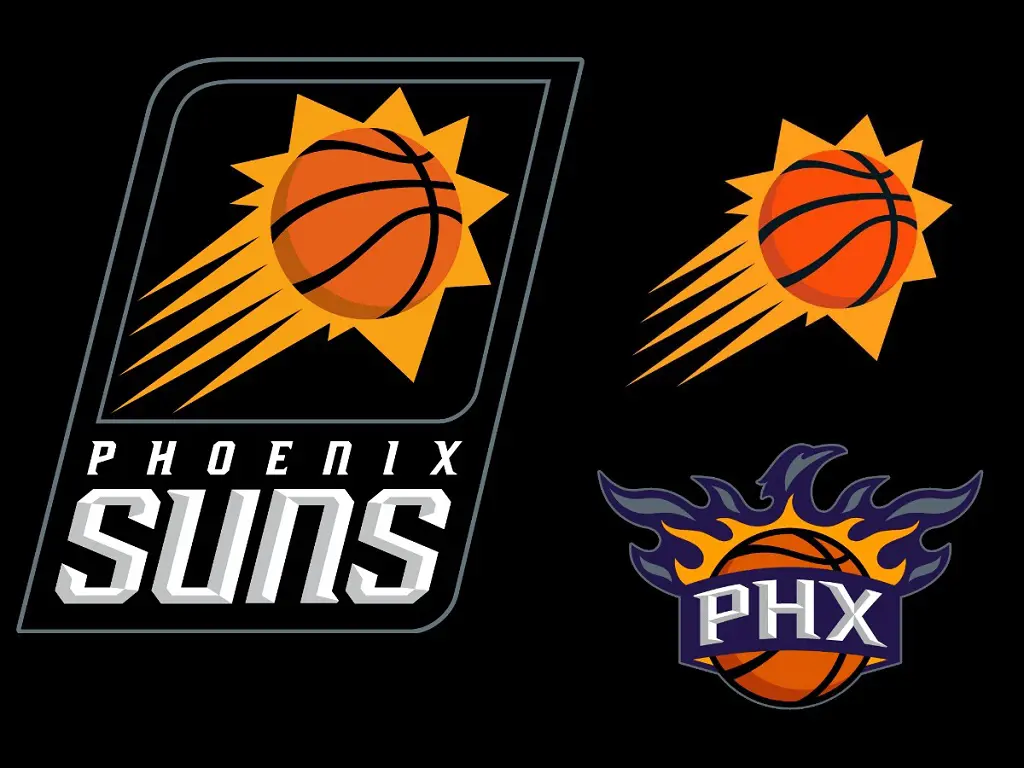 The Phoenix Suns primary logo is on the left while the other two on right are the secondary representations of the team.