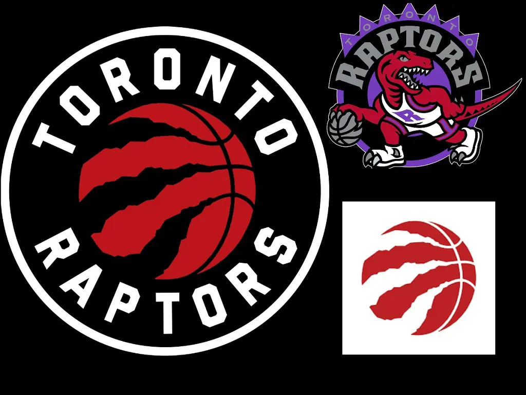 The logo of Toronto Raptors on the left was made official in 2015. The previous version is on the top right while the current secondary one is below it.