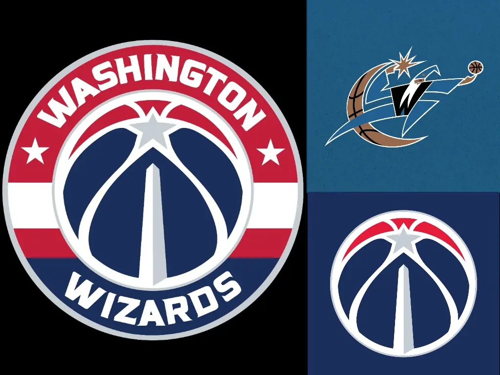 The current official logo of the Wizards was unveiled in 2015. The other two on the right are the secondary versions of the Jazz.