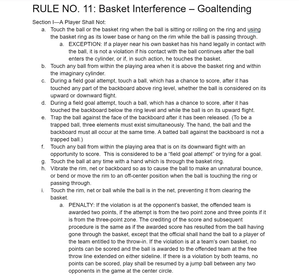 Rules set by the NBA for Goaltending and Basket Interference are listed in the official website.